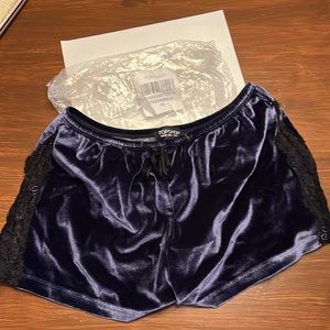 Topshop Blue Velvet Black lace short